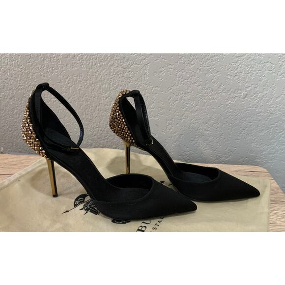 Burberry London Alanson Embellished Satin Heels Pumps Black Gold EU 39 - Picture 2 of 5
